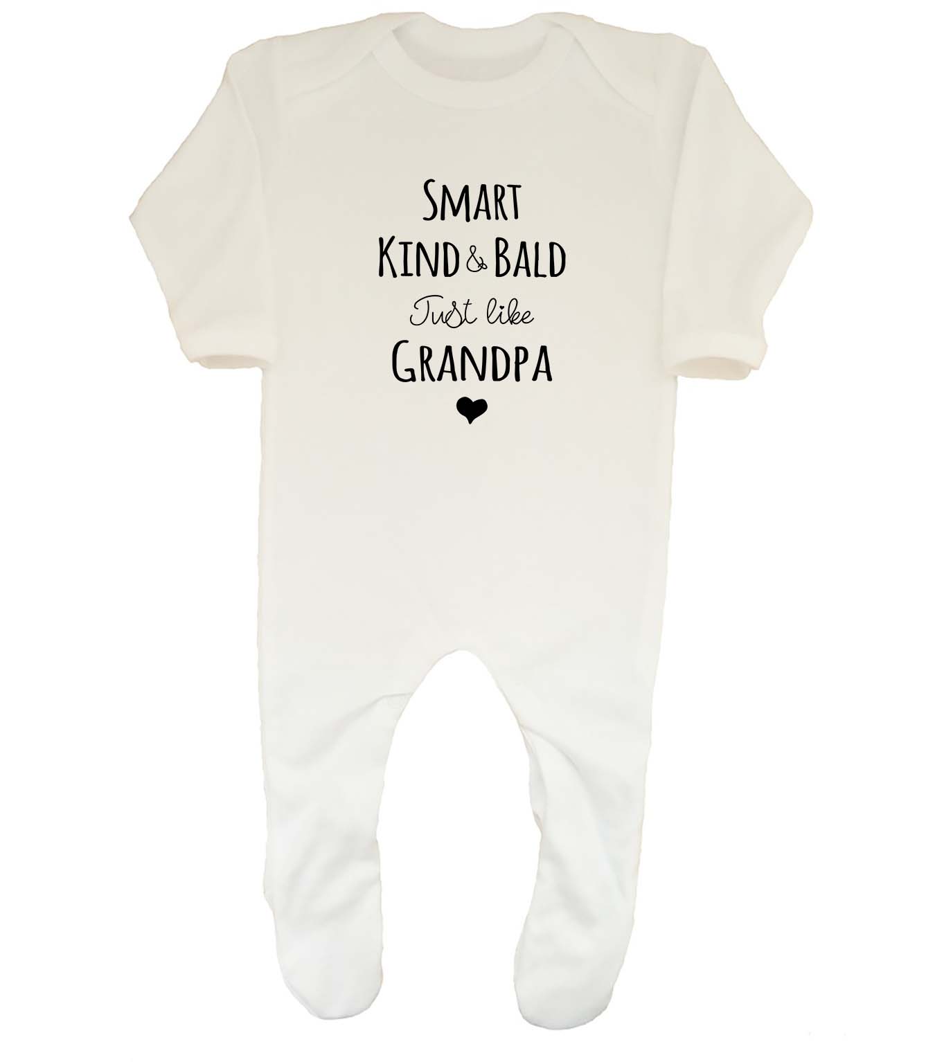 Smart Kind & Bald Just Like Grandpa Cute Baby Grow Sleepsuit Boys Girls
