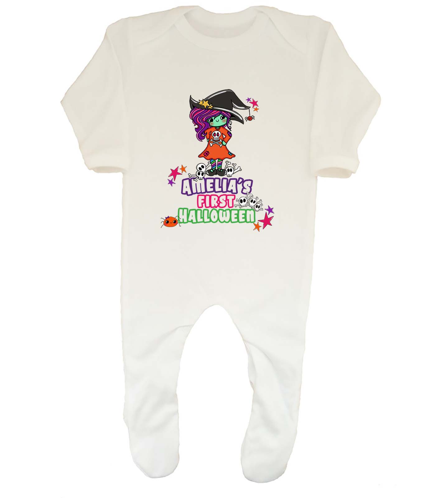 Personalised First Halloween Little Witch Baby Grow Sleepsuit Boys