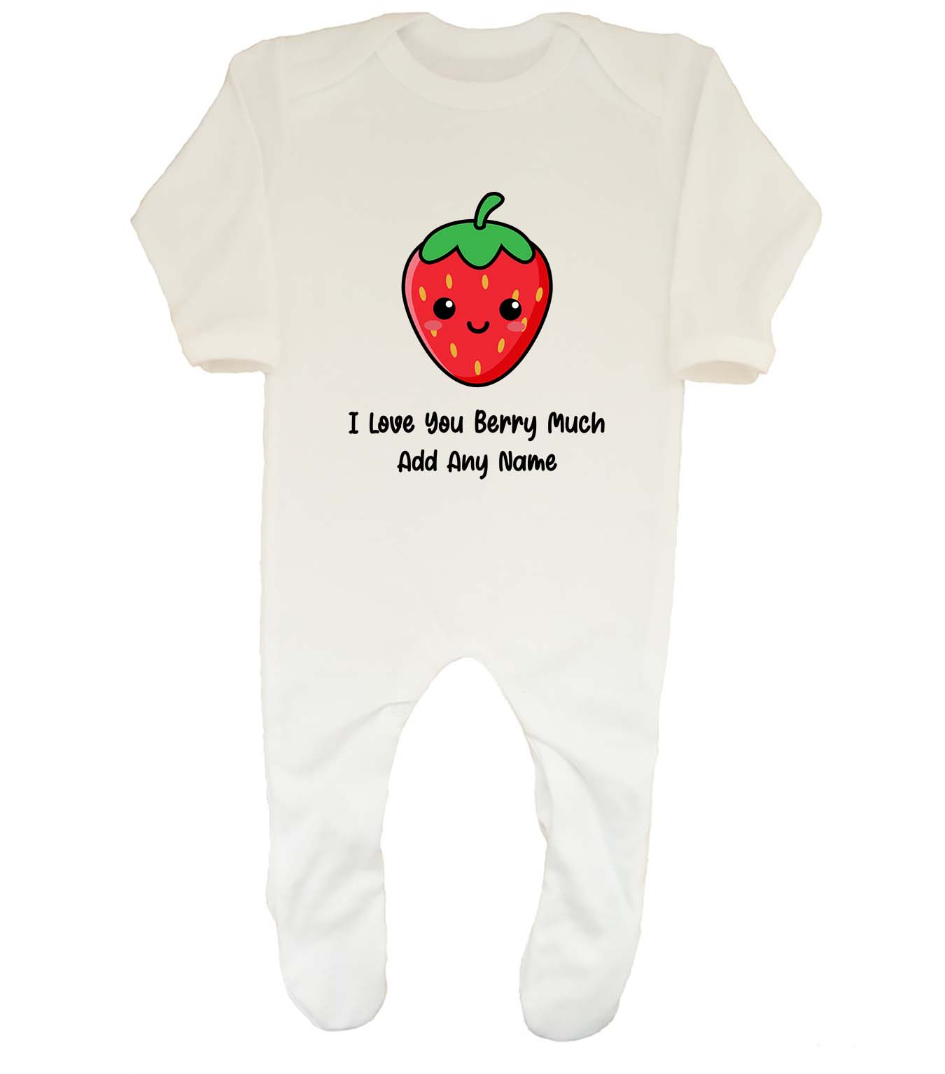 Personalised Mixed Fruit Character Strawberry Baby Grow Sleepsuit