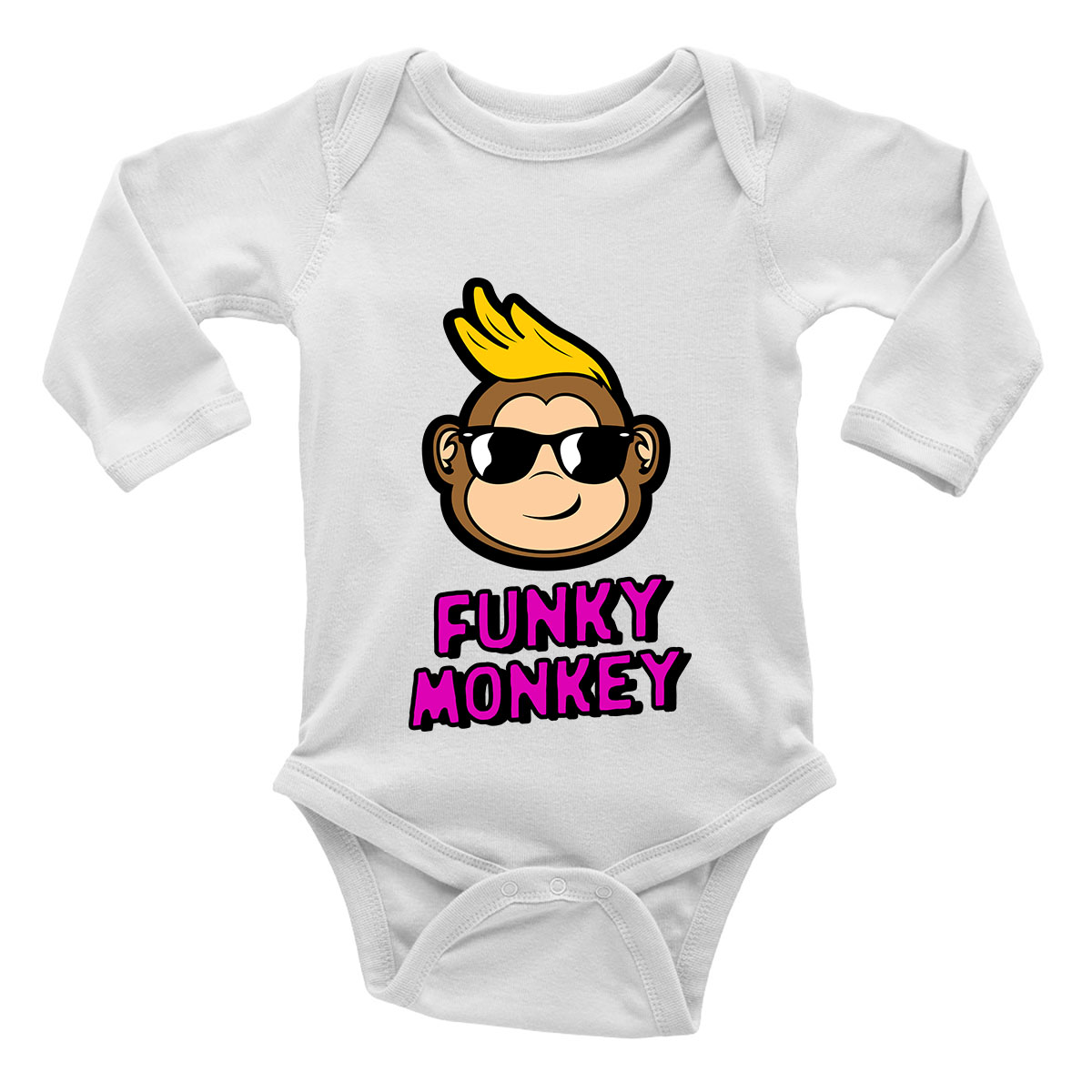 Funky Monkey - Pink Long Sleeve Baby Grow Vest Bodysuit Boys Girls